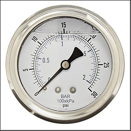 NEW STAINLESS STEEL LIQUID FILLED PRESSURE GAUGE WOG WATER OIL GAS 0 to 30 PSI BACK MOUNT 0-30 PSI 1 4 inch  NPT 2.5 inch  FACE DIAL FOR COMPRESSOR HYDRAULIC AIR TANK PNEUMATIC