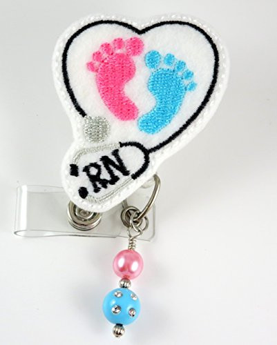 Baby Feet RN Heart Stethoscope - Nurse Badge Reel - Retractable ID Badge Holder - Nurse Badge - Badge Clip - Badge Reels - Pediatric - RN - Name Badge Holder