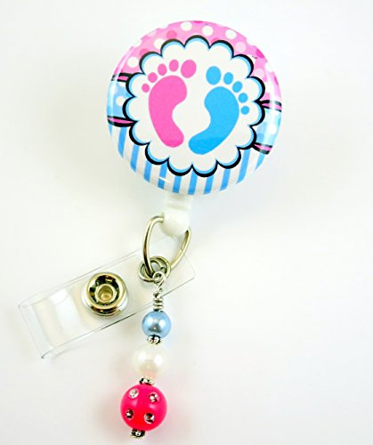 Nurse Baby Feet Mylar - Name Badge Reel - Retractable ID Badge Holder - Nurse Badge - Badge Clip - Badge Reels - Pediatric - RN - Name Badge Holder