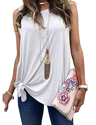 Naggoo Women s Sleeveless Tops Summer Csaual Loose Tunic Tanks Front Twist Blouse Shirts White M