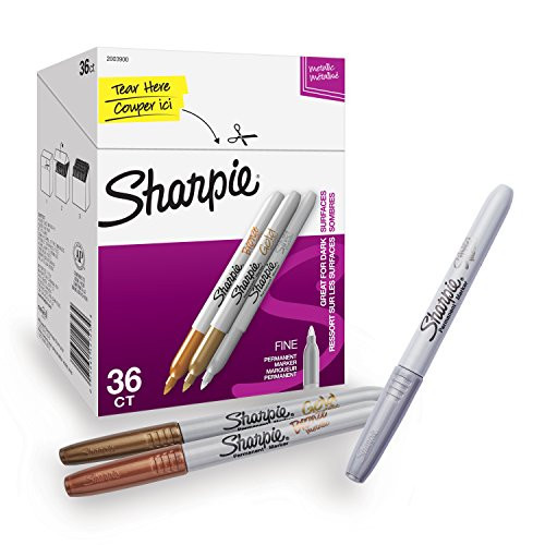 Sharpie Metallic Permanent Markers, Fine Point, Assorted Metallic, 36 Count