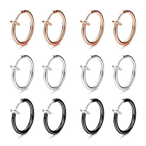 SAILIMUE 12Pcs Surgical Stainless Steel Fake Earrings Hoops Clip on Non-Pierced Spring Hoops Fake Nose Lip Ear Rings Non-Piercing Jewelry SAILIMUE 12Pcs Surgical Stainless Steel Fake Earrings Hoops Clip on Non-Pierced Spring Hoops Fake Nose Lip Ear Rings Non-Piercing Jewelry