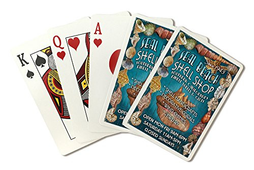 Lantern Press Seal Beach California - Shell Shop Vintage Sign Poker Size Playing Cards with Jokers 52-Card Deck Lantern Press Seal Beach California - Shell Shop Vintage Sign Poker Size Playing Cards with Jokers 52-Card Deck