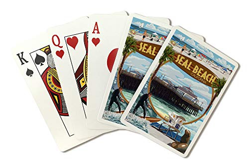 Lantern Press Seal Beach  California - Montage Scenes  Poker Size Playing Cards with Jokers  52-Card Deck