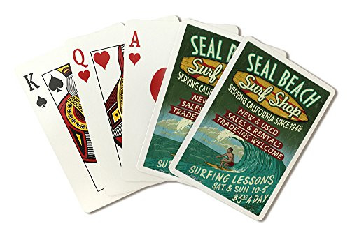 Lantern Press Seal Beach California - Surf Shop Vintage Sign Poker Size Playing Cards with Jokers 52-Card Deck Lantern Press Seal Beach California - Surf Shop Vintage Sign Poker Size Playing Cards with Jokers 52-Card Deck