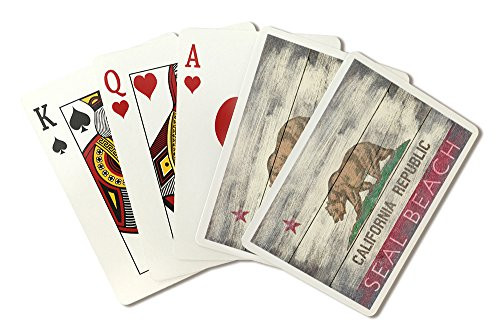 Lantern Press Seal Beach  California - Rustic California State Flag  Poker Size Playing Cards with Jokers  52-Card Deck