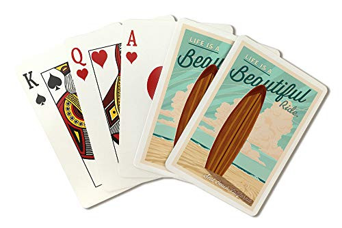 Seal Beach  California - Life is a Beautiful Ride - Surfboard - Letterpress  Poker Size Playing Cards with Jokers  52-Card Deck