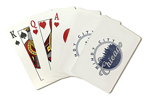 Lantern Press Windy City - Chicago  Illinois - Skyline Seal  Blue   Poker Size Playing Cards with Jokers  52-Card Deck