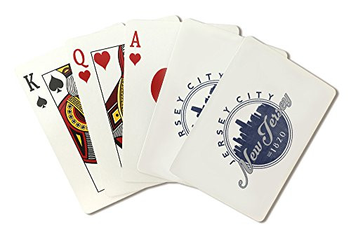 Lantern Press Jersey City  New Jersey - Skyline Seal  Blue   Poker Size Playing Cards with Jokers  52-Card Deck