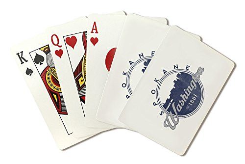 Lantern Press Spokane  Washington - Skyline Seal  Blue   Poker Size Playing Cards with Jokers  52-Card Deck