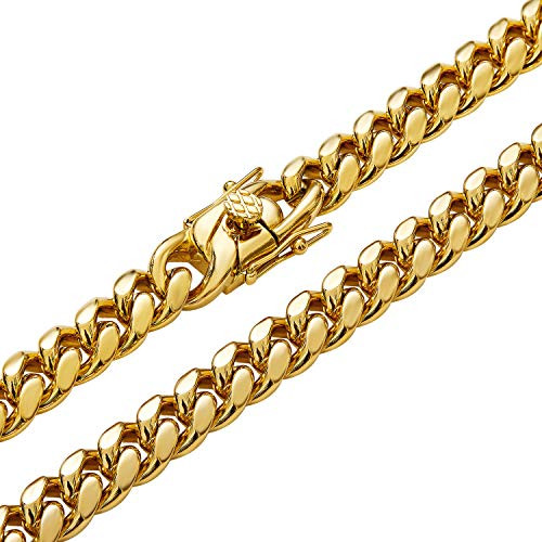 Cuban Link Chain Necklace for Mens 18K Gold Plated Stainless Steel Hip Hop Curb Link Chain Necklace 10mm  22 inch