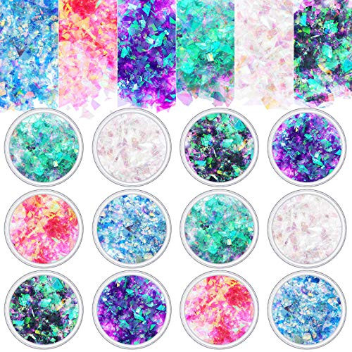Mermaid Nail Sequins Holographic Glitters Chunky Iridescent Flakes Colorful Fluorescent Glass Paper Iridescent Flakes Sticker for Face Eyes Body Hair Nail Art Decoration  12 Mermaid Nail Sequins Holographic Glitters Chunky Iridescent Flakes Colorful Fluorescent Glass Paper Iridescent Flakes Sticker for Face Eyes Body Hair Nail Art Decoration  12