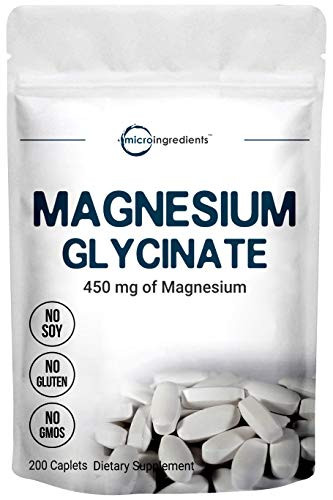 Micro Ingredients Magnesium Supplement  Magnesium Glycinate 450mg  200 Caplets  Immune System and Joint Health Support  Non-GMO