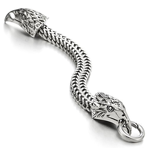 COOLSTEELANDBEYOND Biker Men Stainless Steel Eagle Head Franco Link Curb Chain Bracelet with Spring Ring Clasp 8.5 Inch COOLSTEELANDBEYOND Biker Men Stainless Steel Eagle Head Franco Link Curb Chain Bracelet with Spring Ring Clasp 8.5 Inch