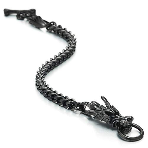 COOLSTEELANDBEYOND Mens Biker Stainless Steel Black Dragon Curb Chain Bracelet Toggle Clasp Gothic Style COOLSTEELANDBEYOND Mens Biker Stainless Steel Black Dragon Curb Chain Bracelet Toggle Clasp Gothic Style