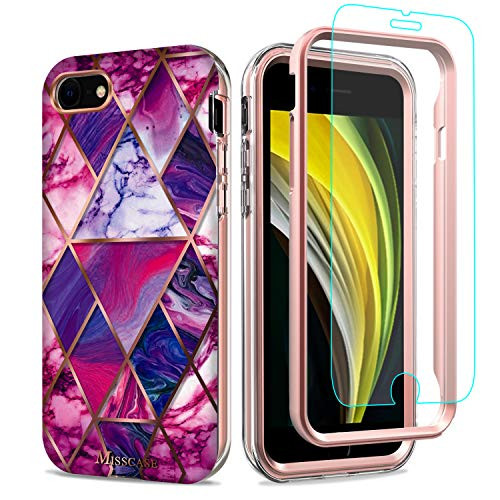 iPhone SE 2020 Case with Screen Protector MISSCASE iPhone 8 Case Marble Full Body Protective  Screen Protector  2 in 1 Dual Layer Anti-Scratch Shockproof Case for iPhone SE 2020 8 7 4.7 inch  Purple