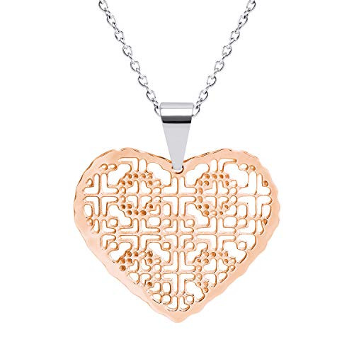 555Jewelry Stainless Steel Laser Cut Grooved Filigree Heart Necklace  Love Heart Pendant Necklace for Women  Heart Necklace for Girls  21 Inches Cable Chain  Rose Gold 555Jewelry Stainless Steel Laser Cut Grooved Filigree Heart Necklace  Love Heart Pendant Necklace for Women  Heart Necklace for Girls  21 Inches Cable Chain  Rose Gold
