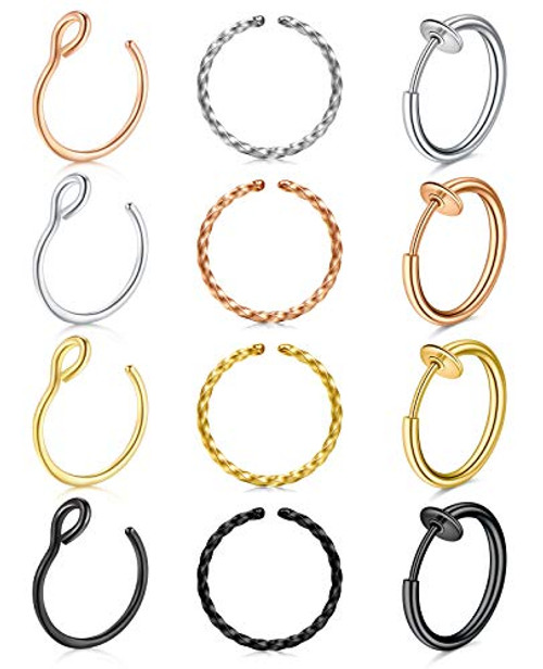 MODRSA Fake Nose Ring Hoop Retractable Fake Earrings Hoop Faux Cartilage Helix Lip Piercing Earring Cuff for non Piercing Women Spring Clip on Lip Rings MODRSA Fake Nose Ring Hoop Retractable Fake Earrings Hoop Faux Cartilage Helix Lip Piercing Earring Cuff for non Piercing Women Spring Clip on Lip Rings
