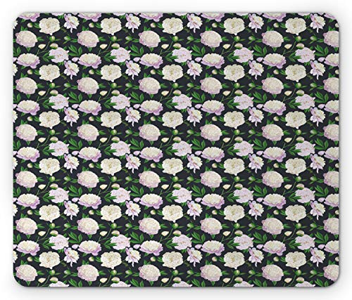 Ambesonne Peonies Mouse Pad  Vintage Style Blooming Spring Flowers Pattern  Rectangle Non-Slip Rubber Mousepad  Standard Size  Dark Grey Green