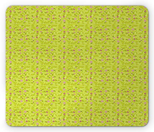 Ambesonne Floral Mouse Pad  Repetitive Cheerful Spring Pattern with Flowers and Dots  Rectangle Non-Slip Rubber Mousepad  Standard Size  Yellow Green Blush