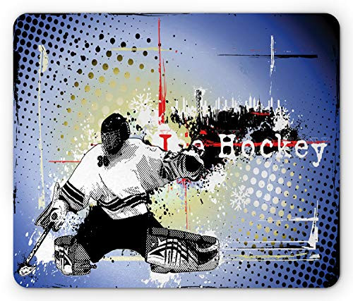 Ambesonne Hockey Mouse Pad  Retro Halftone Style Backdrop Player Snowflakes and Cityscape Silhouette  Rectangle Non-Slip Rubber Mousepad  Standard Size  Multicolor