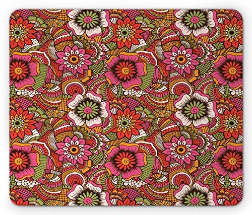 Ambesonne Ethnic Mouse Pad  Mehndi Style Botanical Flourishing Nature Pattern Motley Art Spring Theme  Rectangle Non-Slip Rubber Mousepad  Standard Size  Multicolor