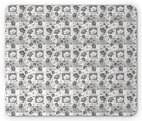 Ambesonne Grey and White Mouse Pad  Hand Drawn Inflorescence on Tender Spring Tree Branches Striped  Rectangle Non-Slip Rubber Mousepad  Standard Size  Grey and White