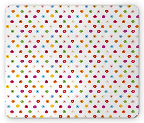 Ambesonne Flower Mouse Pad  Spring Nature Garden Art Theme with Colorful Gerbera Flowers on White Background  Rectangle Non-Slip Rubber Mousepad  Standard Size  Multicolor