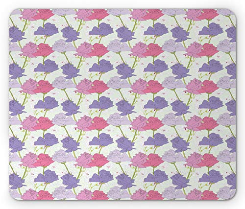 Ambesonne Botanical Mouse Pad  Rose Garden with Wildflower Blossoms Soulful Spring Theme Cartoon Style Pattern  Rectangle Non-Slip Rubber Mousepad  Standard Size  Multicolor