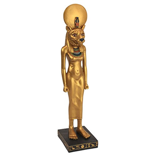 Design Toscano Sekhmet Lion Goddess of the Egyptian Realm Figurine Statue, 8 Inch, Polyresin, Black and Gold