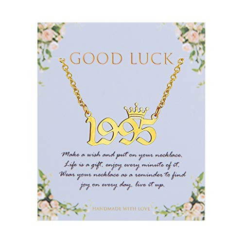 MOROTOLE Birth Year Necklace with Crown 18K Gold Plated Birth Year Number Necklace Stainless Steel Birthday Year Pendant Necklace for Women Girls 1990-2010 1995