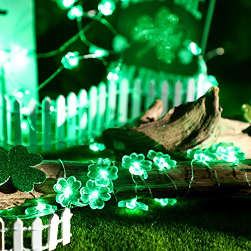 St. Patrick s Day 20 Feet 60 LEDs Lucky Shamrock Clover String Light Battery Powered Light Irish Green Decoration Four-Leaf Clover Waterproof Light  8 Modes Remote and Timer Control