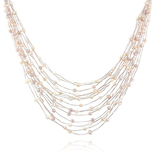 Silk Thread and Pink Cultured Freshwater Pearl Multi Strand Cluster Necklace 17-19 inches Silk Thread and Pink Cultured Freshwater Pearl Multi Strand Cluster Necklace 17-19 inches