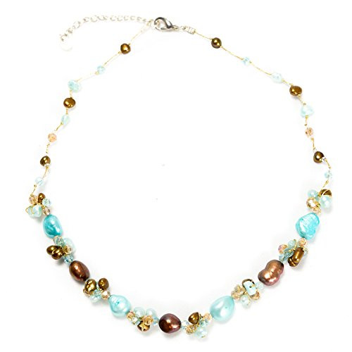 Silk Thread Brown and Blue Cultured Freshwater Pearl Beads Crystal Cluster Necklace 17-19 inches Silk Thread Brown and Blue Cultured Freshwater Pearl Beads Crystal Cluster Necklace 17-19 inches