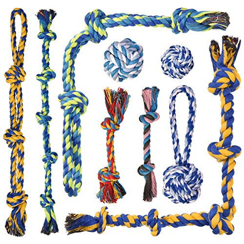 Feeko Dog Rope Toys for Puppy 9 Pack Small Dog Toys  Puppy Teething Chew Toys  Durable Chew Toys  Interactive Puppies Small Chew Toys  Washable Natural Cotton Rope Toys for Puppies Small Dogs