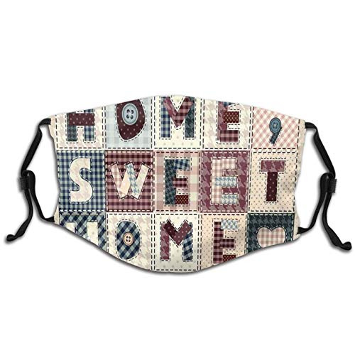 Fillter Cloth For adult and kids Patchwork Style Composition With Letters On Retro Polka Dots Buttons Print?Reusable Windproof Cloth Half Face Double Protection