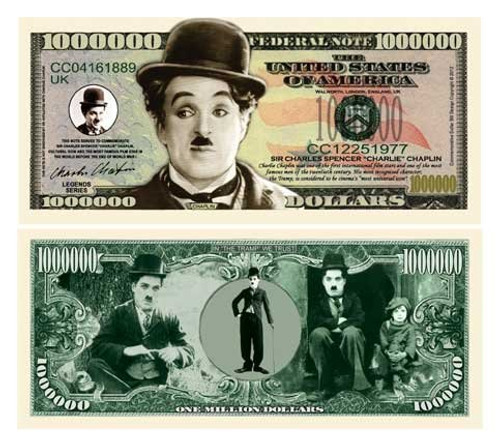 American Art Classics Charlie Chaplin Million Dollar Bill in Collector Grade Currency Holder American Art Classics Charlie Chaplin Million Dollar Bill in Collector Grade Currency Holder
