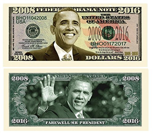 American Art Classics Pack of 5 - Barack Obama 2008-2016 Commemorative Dollar Bills - Collectible Novelty Million Dollar Bills - Best Gift for Obama Fans