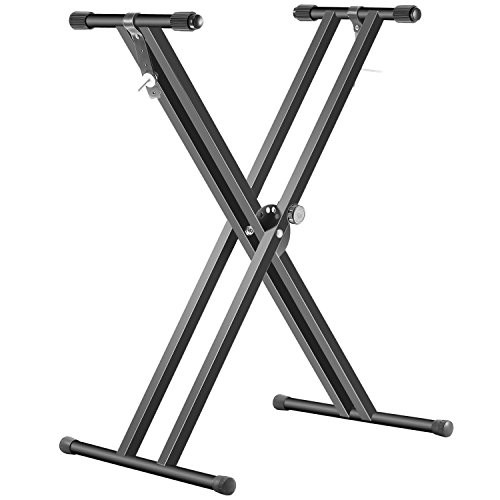 Neewer Black Folding Solid Iron Double-Braced X-Style Keyboard Stand with Locking Straps and 5-Position Disk Clutch for Easy Height and Width Adjustment