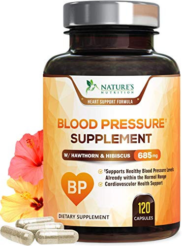 Blood Pressure Support Supplement with Hawthorn and Hibiscus 685mg - Heart Health Vitamins - Made in USA - Best Natural Extra Strength Heart Support with Garlic - 120 Capsules