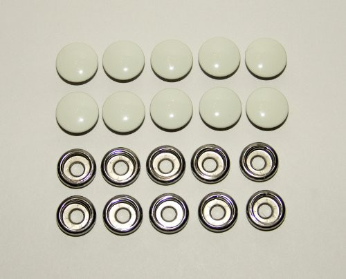 Snap Fastener  White Enamel Finish  Stainless Steel Cap Post  and  Socket  Female Portion of Snap  10 Pc.