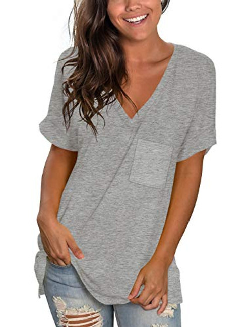 NSQTBA Plain T Shirts for Women Vneck Short Sleeve Basic Tees Tops Spring Cotton Tshirts Light Gray XXL NSQTBA Plain T Shirts for Women Vneck Short Sleeve Basic Tees Tops Spring Cotton Tshirts Light Gray XXL