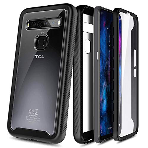 NZND Case for TCL 10 5G UW  Verizon  with Built-in Screen Protector  Full-Body Protective Shockproof Rugged Bumper Cover  Transparent Clear Back  Impact Resist Durable Phone Case  Black