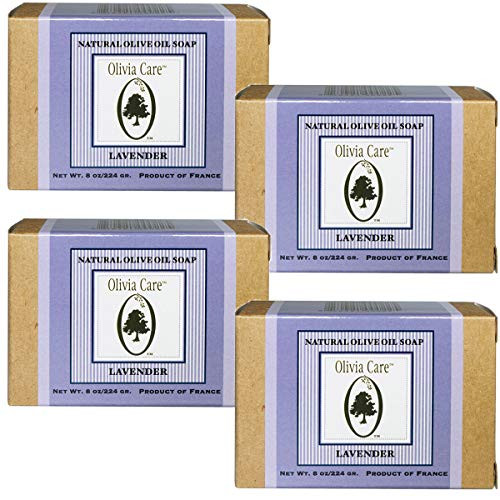 Olivia Care Natural Olive Oil Soap  Lavender  8-Ounce Boxes  Pack of 4