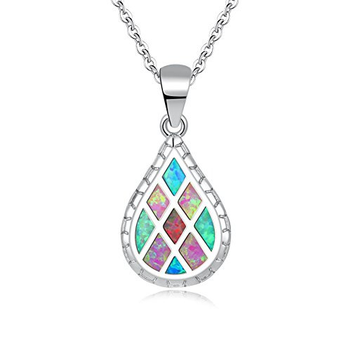 CiNily Created Multi-Colors Fire Opal 18K White Gold Plated Pendant Necklace for Womens Jewelry Gemstone Necklace
