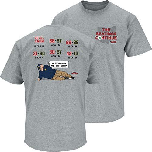 Ohio State Football Fans. The Beatings Continue  Anti-Michigan  Gray T-Shirt  Sm-5X   Short Sleeve  2XL