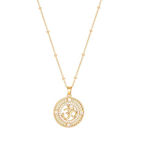 Sanskrit Symbol Om Satellite Beaded Chain Necklace 18K Gold Plated Aum Ohm Yoga Charm Pendant Long Necklace With CZ