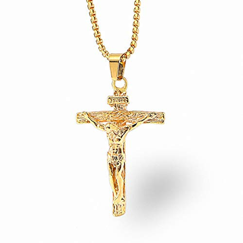 Onepine Stainless Steel Necklace Jesus Christ Crucifix Men s Necklace Cross Pendant Necklace 24 inch Chain Golden Onepine Stainless Steel Necklace Jesus Christ Crucifix Men s Necklace Cross Pendant Necklace 24 inch Chain Golden