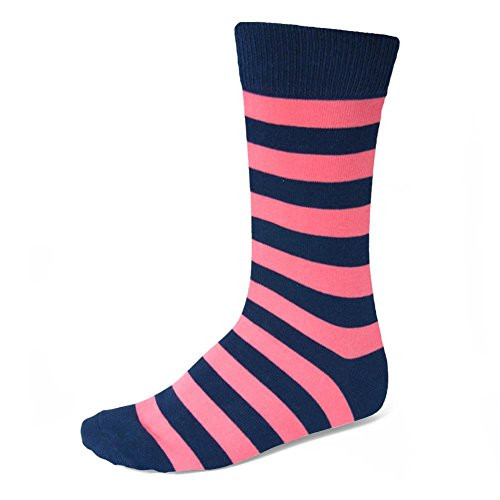 TieMart Men s Striped Socks  Coral Pink and Navy Blue