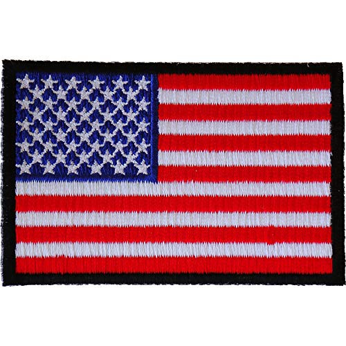 American Flag Patch with Black Borders - 3x2 inch. Embroidered Iron on Patch